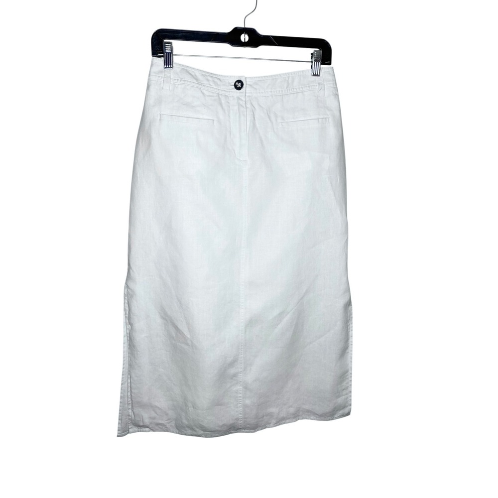 Talbots White 100% Linen Midi Skirt Side Slits Lined Size 2 28W Summer Skirt